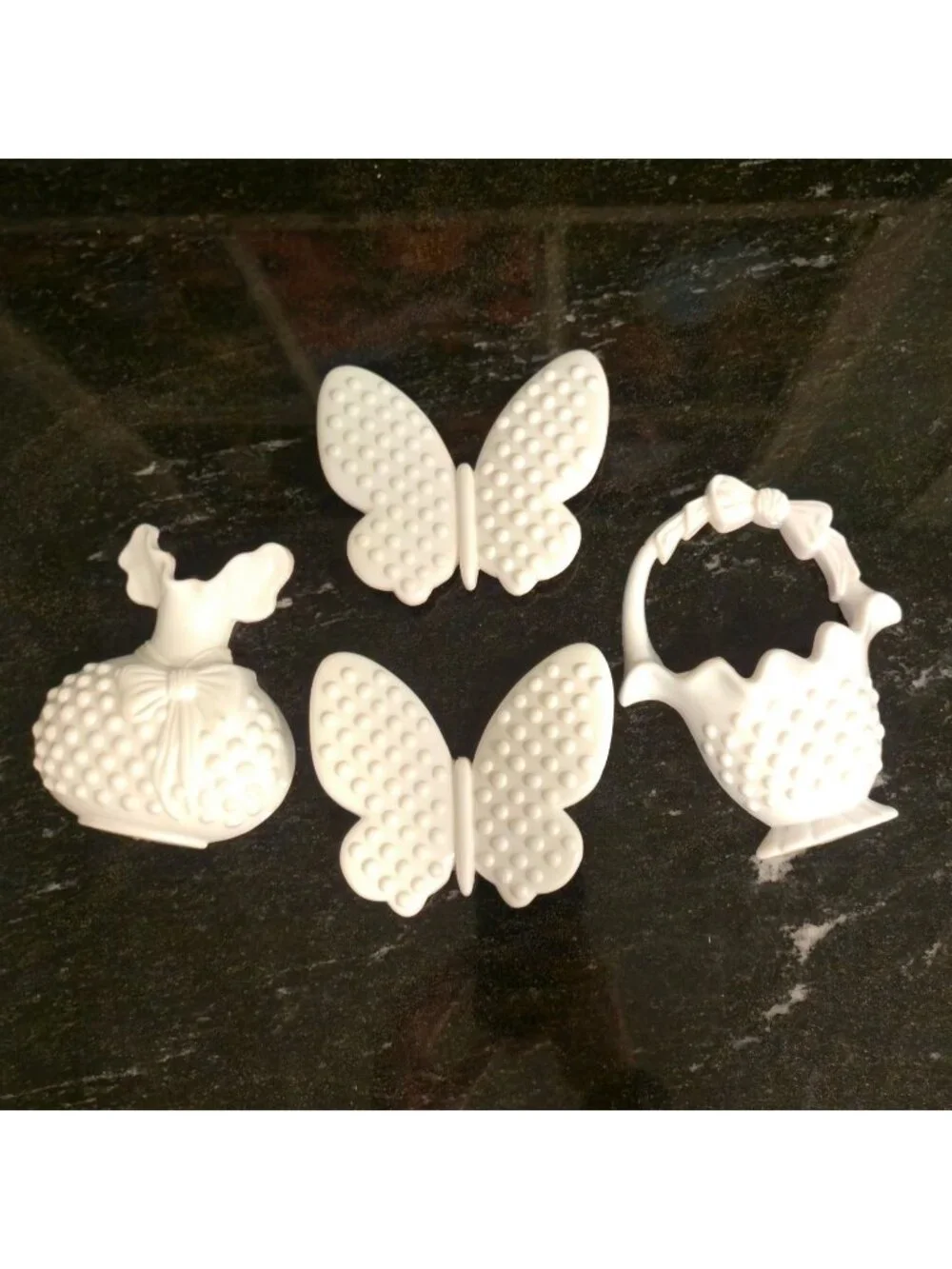 Vintage Butterflies Nursery Wall Plaque Set Burwood White Hobnail decor 1980s
